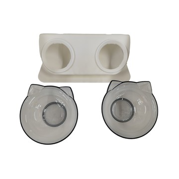 TRENY 斜口貓碗寵物碗架餐桌 Set  透明 + 白色  1盒