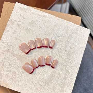 ✨Hannah✨紅色法式玻璃珠貓眼手工穿戴甲純手作顯白美甲貼片假指甲貼片精緻穿戴甲 8T9Z