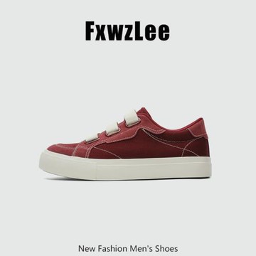 【青春學院風】FxwzLee2026春季港風酒紅帆布鞋男款百搭輕質板鞋