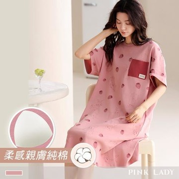 【PINK LADY】罩杯式 純棉連身睡裙 草莓兔寶 短袖睡衣 居家服(女睡衣/圓領/連衣裙/春夏睡衣) 55110