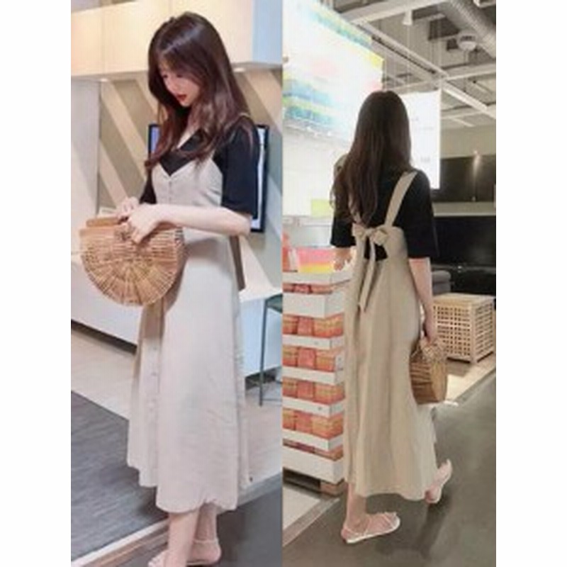 ワンピース レディース ノースリーブワンピース キャミワンピース ロング フェミニン 無地 ボタン 韓国服 リボン 大きめサイズ 通販 Lineポイント最大1 0 Get Lineショッピング