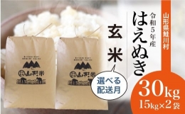 ＜令和5年産＞ 鮭川村産 はえぬき  30kg （15kg×2袋）