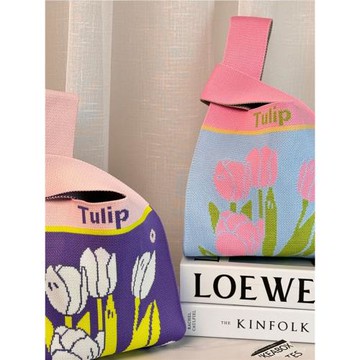 母親節花朵針織手提袋伴手禮禮物收納袋郁金香手腕背心包編織包