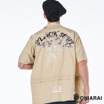 鬼洗 BLUE WAY – 哥特櫻花下擺可拆短袖襯衫(卡其)/網路獨家款