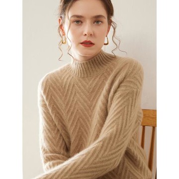 三股重磅加厚半高領羊絨衫女大阿蘭花山羊絨毛衣針織打底衫