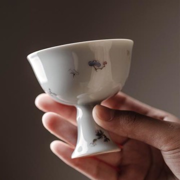 中式古青小碎花仿宋高足主人杯功夫茶具茶盞品茗杯茶杯彩繪單杯