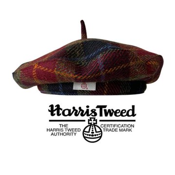 100%純羊毛哈里斯格紋畫家帽圣誕節貝雷帽HarrisTweed復古帽子