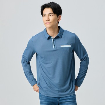 男款POLARTEC POWER DRY透氣排汗長袖POLO衫(A1PSGZ01M原力藍/抗臭/透氣/銀離子)