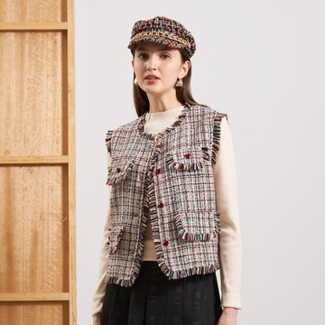 CLL巧玲瓏 流蘇邊飾格紋粗花呢背心 5194604