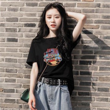 歐洲站2023年夏季新款短袖t恤女寬松純棉時尚百搭顯瘦女士上衣ins