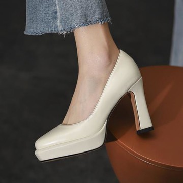 粗跟單鞋女2023春季新款時尚防水臺高跟鞋淺口百搭職業正裝工作鞋