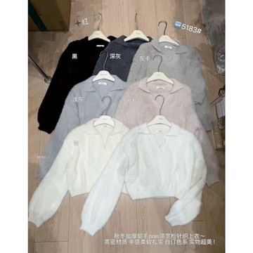 【太妮絲NN80】現貨 韓系 加厚毛毛POLO領短版上衣 秋冬保暖針織 雲絨感短版毛衣 羊羔毛感上衣 針織上衣 針織毛衣