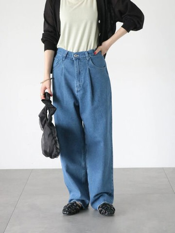 街頭風打褶造型寬鬆牛仔長褲(FD42L0F0580) - Lugnoncure