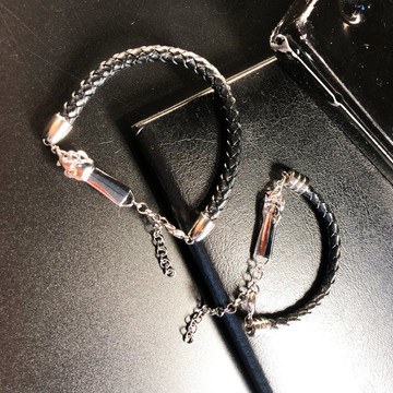 6mm真皮編織手鍊∣狗掌925純銀∣客製化刻字