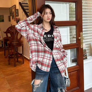 【佈小九】🏵️有貨🏵️ 爆款時尚港風條紋襯衫外套女春秋季長袖休閒垂感襯衣設計感上衣 格紋襯衫 上衣 外套 襯衫