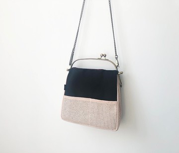 編織粉與黑 手提口金 肩背包 側背包 隨身包