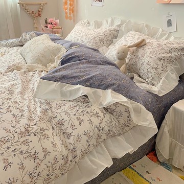 夏季ins小清新純棉花邊四件套100全棉碎花被套女床單宿舍床品三件