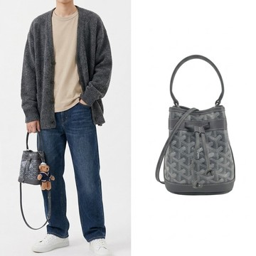 GOYARD Mini Petit Flot 塗料帆布手提/斜背水桶包-迷你/灰
