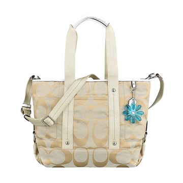 COACH DAISY C字LOGO緹花帆布拉鍊肩背斜背托特包(展示品/大/淺卡其x紫丁香)