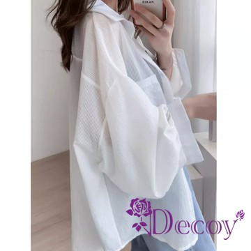 【Decoy】法式百搭 薄款微透雪紡襯衫罩衫外套/顏色可選