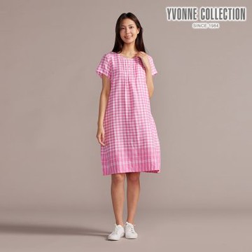 YVONNE 以旺傢飾 網路限定 | 雙層棉格紋拼接短袖洋裝