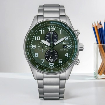 CITIZEN 星辰 軍風飛行錶 光動能三眼計時手錶(CA0770-72X)