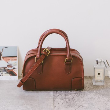 真皮迷你波士頓小包 22332 紅棕Y