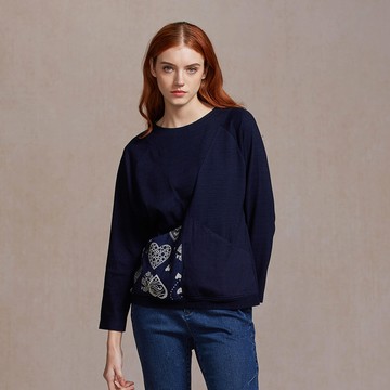 INDIGO拼接圓領長袖上衣