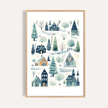 雪白松林小屋 Snowy Woodland Cottages / 冬季掛畫 海報 無框畫
