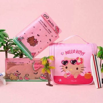 OLIVE YOUNG x SANRIO HELLO KITTY 夏日西瓜造型 黑皮凱蒂貓周邊 毛巾/眼罩/盥洗包 韓國代購