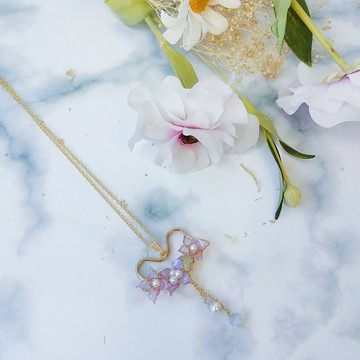 紫色愛心型繡球花時尚寶石膠樹脂項鍊 創意項鍊