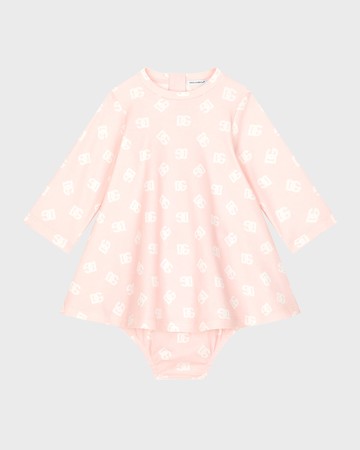 Girl's Interlocked Logo-Print Dress W/ Bloomers, Size 3M-24M