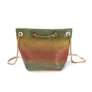 【巴黎精品】現貨+預購 晚宴包手提包-彩虹鑲鑽水桶包鍊條女包包v1ah86