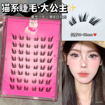✨Hannah✨貓係大公主假睫毛小野貓濃密分段捲翹芭比漫畵新手自粘單簇假睫毛 ASNQ