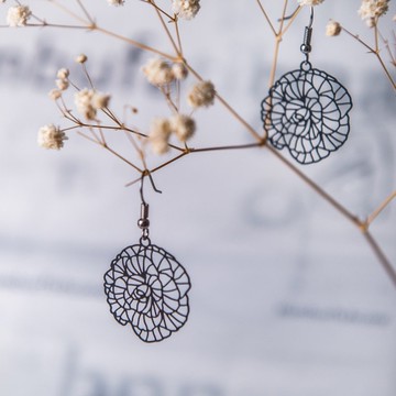 小花心耳環 黑色恰好款