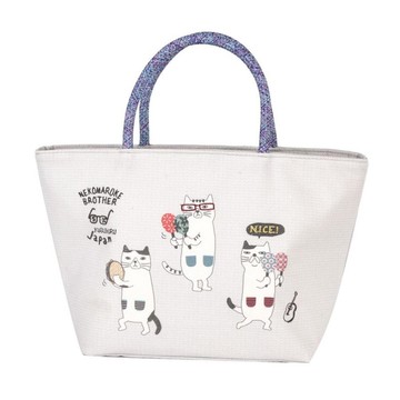 Kusuguru Japan 日本眼鏡貓 保溫保冷拉鍊鋁箔午餐袋 內有隔袋-灰