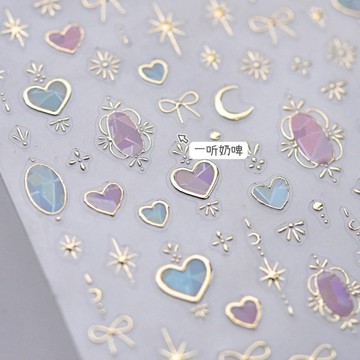 休閒娛樂⭐燙金星月圖騰美甲貼紙波西米亞風金邊愛心複古星芒高級指甲貼紙