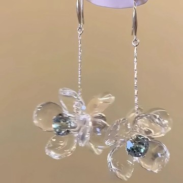 胖胖美依 耳環 吊墜耳飾 耳環 耳飾 新款透明花朵耳環女款適合流蘇耳墜獨特漂亮海邊度假風獨特耳飾-14430.