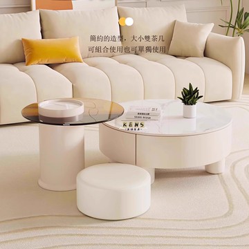 免運 沙發 茶几 家具 小戶型沙發 法式奶油風茶幾輕奢極簡客廳巖板茶幾現代小戶型儲物北歐圓形組合工廠現貨直銷 售後保障 全館免運 5k1226