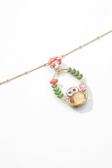 森林小精靈琺瑯咖啡貓頭鷹項鍊