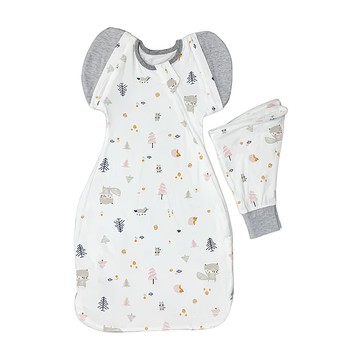 OhBabyLying 可換袖成長包巾 夏季薄款  森林松鼠 白色 + 灰色