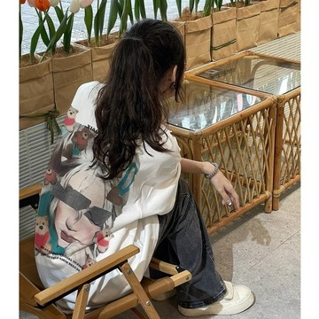 【飯團原創】100%純棉 美式復古上衣 長版上衣 短袖上衣 t恤 印花T恤 女生T恤 學院風 ins 風衣服 女生上衣