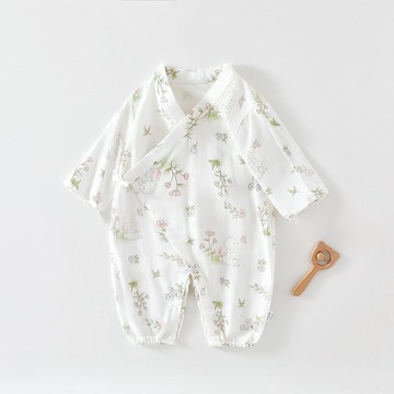 嬰兒衣服夏季連體衣長袖竹棉紗布新生兒衣服寶寶哈衣爬服和尚服鑫弘-萌寶童裝可開發票