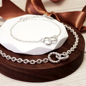 ART64 純銀 捲捲麻花 情侶手鍊組 925純銀手鍊 情侶對鍊