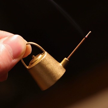 黃銅茶壺線香香插, 線香香座香爐, 茶道香道工具, 桌面裝飾擺件