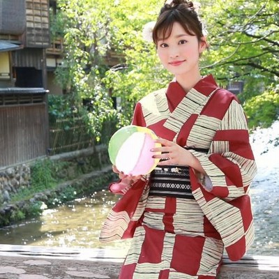 SALE最終日➖！ 高級綿麻浴衣　菖蒲柄　真紅色　セット 浴衣 レディース セット レトロ 高級綿麻浴衣3点セット「生成り