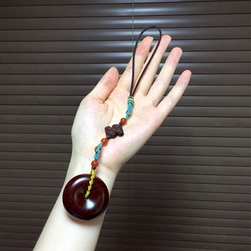 印度小葉紫檀【夏薇·平安扣】包掛鑰匙扣紅木掛件把玩件木質吊墜