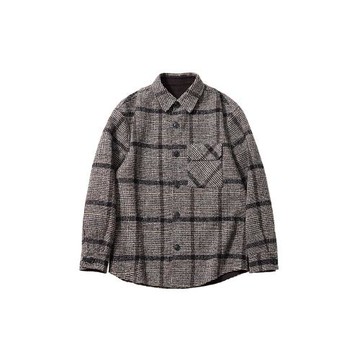 GR男裝綿羊毛混紡格紋雙面呢外套男寬松冬季保暖上衣12341518475