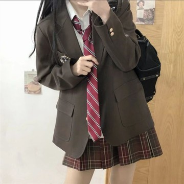【砂糖夢境】秋季學院風JK制服套裝裙百搭茶系西裝外套配襯衫百褶裙單/三件套