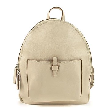 agnes b.皮革穿扣雙拉鍊後背包(米)